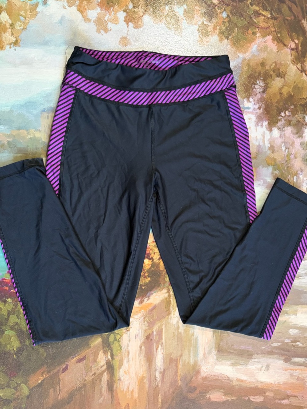 Black Romeo & Juliet Active Leggings with Purple Stripe Detail